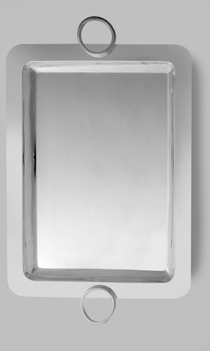 PLATEAU RECTANGULAIRE MANCHES ANNEAUX EN METAL ARGENTE MM