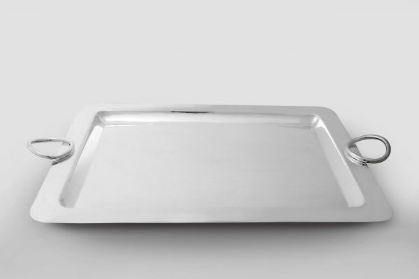 PLATEAU RECTANGULAIRE MANCHES ANNEAUX EN METAL ARGENTE MM 1