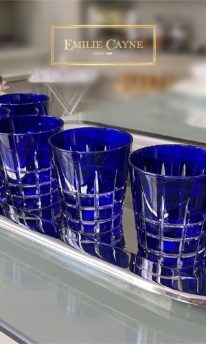 Verre à eau / jus en cristal carreaux – BLEU