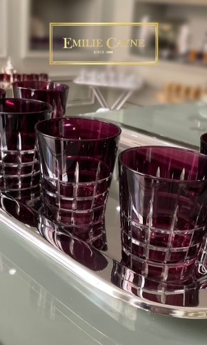 Verre à eau / jus en cristal carreaux – AUBERGINE