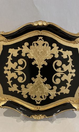 Plateau en bois oval incrusté de feuille d'or - Noir Or - Grande Taille