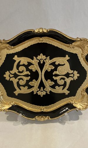 Plateau en bois oval incrusté de feuille d'or - Noir Or - Petite Taille